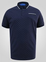 D555 Reid AOP Polo With Jacquard Collar, Pocket And Cuffs Tamnoplava