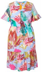 Ulla Popken 836746 Cvjetna midi haljina s volanima Svijetloplava
