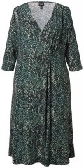 Ulla Popken 841839 Haljina od jerseya sa životinjskim uzorkom s 3/4 rukavima Tamnozelena