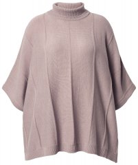 Ulla Popken 844996 Rebrasti merino pončo s visokim ovratnikom Svijetlosmeđa