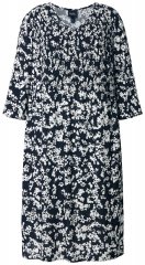 Ulla Popken 845825 Cvjetna midi haljina s 3/4 rukavima Crna