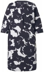 Ulla Popken 848061 Cvjetna midi haljina s 3/4 rukavima Crna