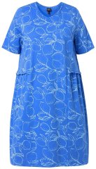 Ulla Popken 850204 Uzorkovana haljina majica s volanima Plava