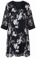 Ulla Popken 852959 Cvjetna haljina s 3/4 rukavima Crna