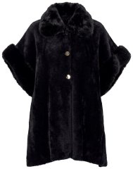 Ulla Popken 853886 Pelerina od umjetnog krzna s 3/4 rukavima Crna