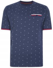 Kam Jeans 5396 Drop Needle Jersey Tee With Dobby Print Navy