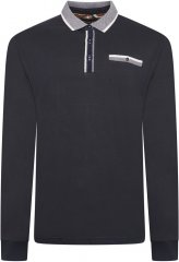 Kam Jeans 5509 LS Jersey Polo with Jacquard Pattern on Collar/Cuffs Navy