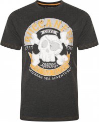 Kam Jeans 5753 Buccaneer Print T-Shirt Charcoal Marl