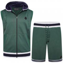 Kam Jeans TS005 Retro Tracky Set (Shorts/Sleeveless Hoodie) Racing Green
