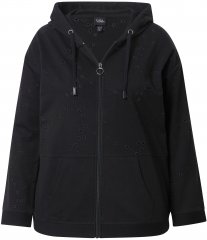 Ulla Popken Eyelet Embroidered Zip-Up Hoodie Black