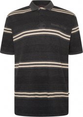 Kam Jeans 5506 Stripe Rugby Polo With Jacquard Collar & Cuffs Charcoal