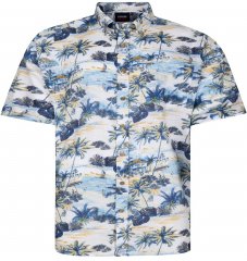 Espionage SH469 Short Sleeve Palm Printed Shirt Blue/Lemon