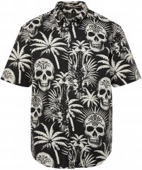 JP1880 Skull Pattern Jersey Short Sleeve Shirt Black