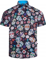 Kam Jeans 6069 Skull Print Short Sleeve Black