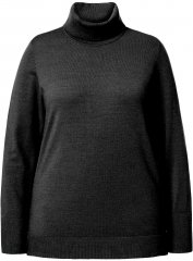 Ulla Popken Turtleneck Ribbed Trim Long Sleeve Sweater Black