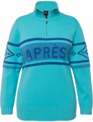 Ulla Popken Apres Ski Long Sleeve Troyer Collar Sweater Bright Turquoise
