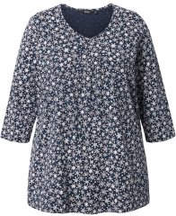 Ulla Popken Snowflake Print 3/4 Sleeve Tee Navy