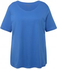 Ulla Popken Double Layer Rounded V-Neck Slim Fit Tee Blue