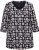 Ulla Popken Snowflake Print 3/4 Sleeve A-Line Tee Black - Tiskana majica za žene - 