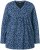 Ulla Popken Geometric Print 3/4 Sleeve Pleated Tee Navy Blue - Tiskana majica za žene - 