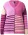 Ulla Popken Patchwork Striped Long Sleeve V-Neck Sweater Raspberry - Puloveri & dukserice - 