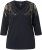 Ulla Popken Feather Beadwork 3/4 Sleeve Top Black - Tiskana majica za žene - 