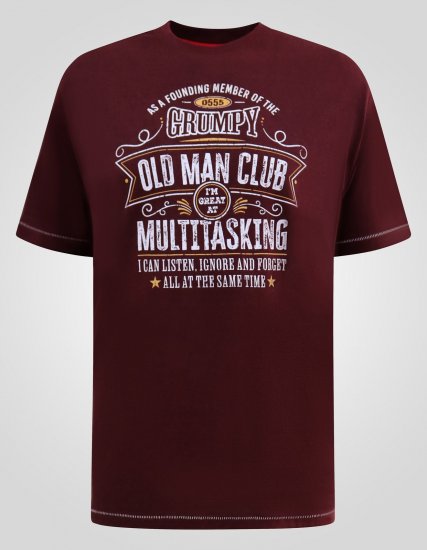 D555 Baldwin Grumpy Old Man Club Print Crew Neck T-shirt Burgundy/ Black Twist - Majice Kratkih Rukava - Muške Majice Kratkih Rukava Veliki Brojevi 