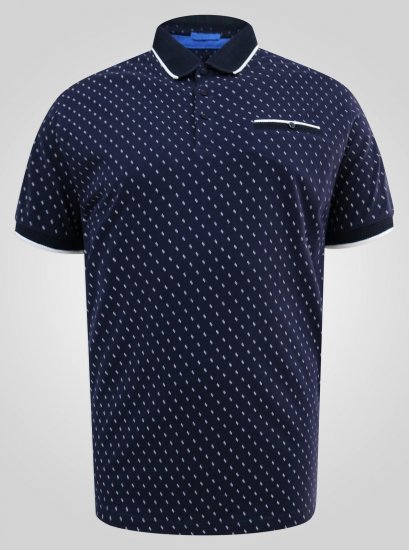 D555 Reid AOP Polo With Jacquard Collar, Pocket And Cuffs Tamnoplava - Polo majice - Muške Polo Majice Veliki Brojevi