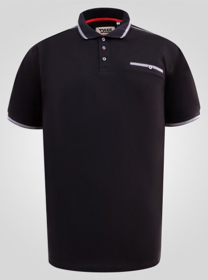 D555 Potts Jersey Polo With Jacquard Collar & Cuffs Crna - Polo majice - Muške Polo Majice Veliki Brojevi