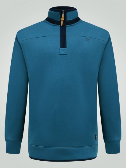 D555 Conway 1 1/4 Zip Neck Fleece Sweatshirt With Bear Logo Teal - Puloveri & dukserice - Muške Puloveri & dukserice veliki brojevi