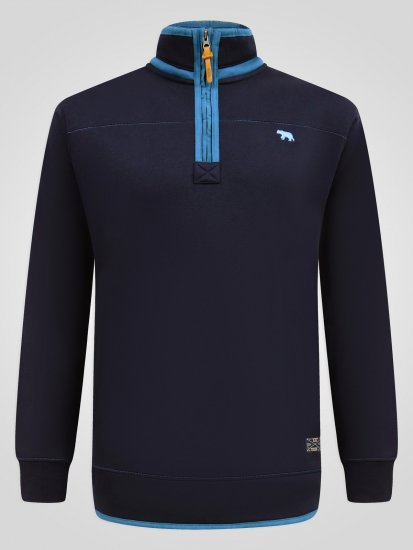 D555 Conway 2 1/4 Zip Neck Fleece Sweatshirt With Bear Logo Tamnoplava - Puloveri & dukserice - Muške Puloveri & dukserice veliki brojevi