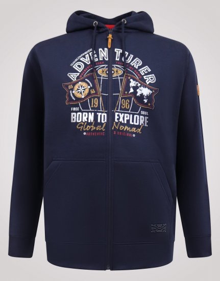 D555 Hector Adventurer Printed Zip Through Hoody Tamnoplava - Puloveri & dukserice - Muške Puloveri & dukserice veliki brojevi