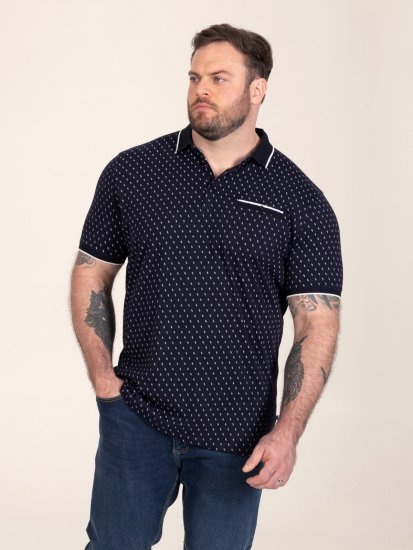 D555 Reid AOP Polo With Jacquard Collar, Pocket And Cuffs Tamnoplava - Polo majice - Muške Polo Majice Veliki Brojevi