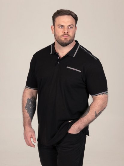 D555 Potts Jersey Polo With Jacquard Collar & Cuffs Crna - Polo majice - Muške Polo Majice Veliki Brojevi
