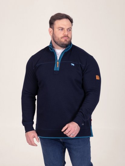 D555 Conway 2 1/4 Zip Neck Fleece Sweatshirt With Bear Logo Tamnoplava - Puloveri & dukserice - Muške Puloveri & dukserice veliki brojevi