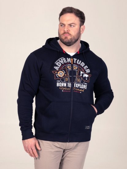 D555 Hector Adventurer Printed Zip Through Hoody Tamnoplava - Puloveri & dukserice - Muške Puloveri & dukserice veliki brojevi
