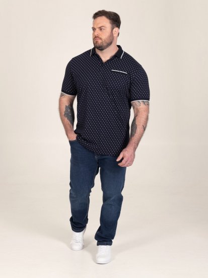 D555 Reid AOP Polo With Jacquard Collar, Pocket And Cuffs Tamnoplava - Polo majice - Muške Polo Majice Veliki Brojevi