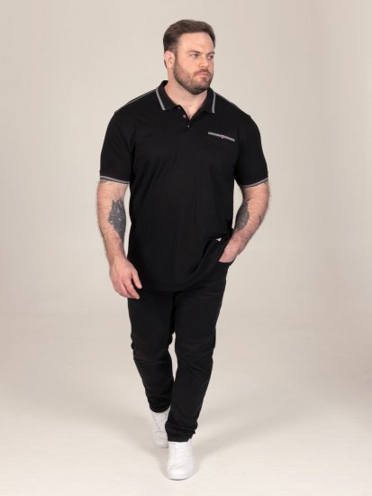 D555 Potts Jersey Polo With Jacquard Collar & Cuffs Crna - Polo majice - Muške Polo Majice Veliki Brojevi