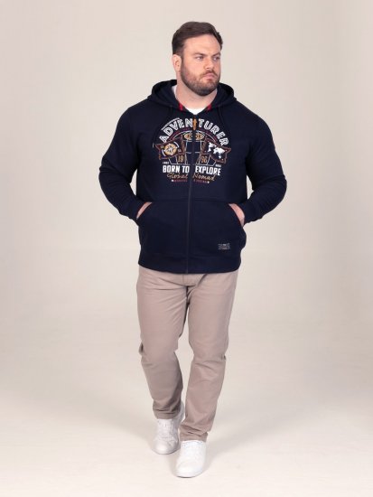 D555 Hector Adventurer Printed Zip Through Hoody Tamnoplava - Puloveri & dukserice - Muške Puloveri & dukserice veliki brojevi