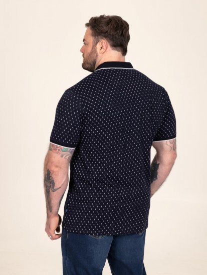 D555 Reid AOP Polo With Jacquard Collar, Pocket And Cuffs Tamnoplava - Polo majice - Muške Polo Majice Veliki Brojevi