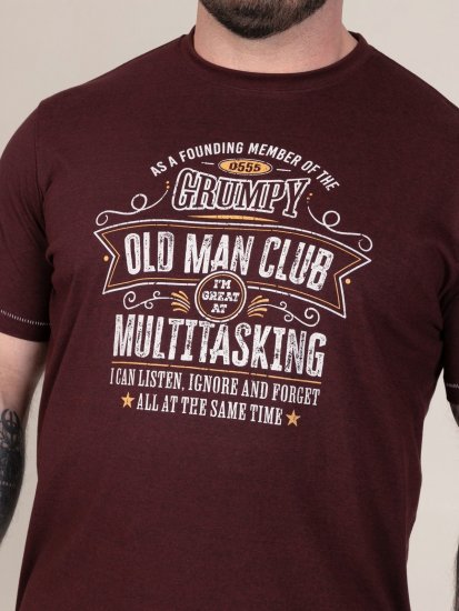D555 Baldwin Grumpy Old Man Club Print Crew Neck T-shirt Burgundy/ Black Twist - Majice Kratkih Rukava - Muške Majice Kratkih Rukava Veliki Brojevi 
