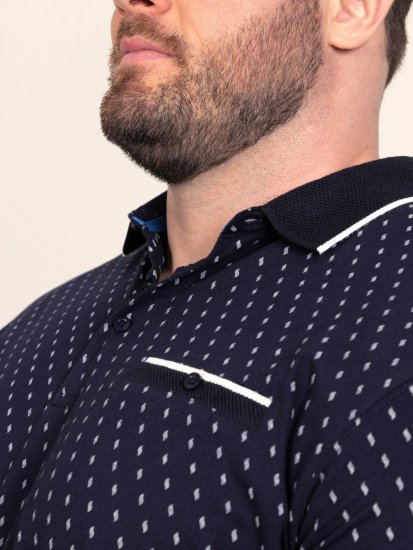 D555 Reid AOP Polo With Jacquard Collar, Pocket And Cuffs Tamnoplava - Polo majice - Muške Polo Majice Veliki Brojevi