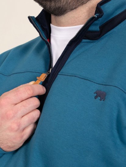 D555 Conway 1 1/4 Zip Neck Fleece Sweatshirt With Bear Logo Teal - Puloveri & dukserice - Muške Puloveri & dukserice veliki brojevi