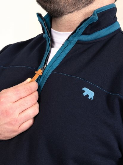D555 Conway 2 1/4 Zip Neck Fleece Sweatshirt With Bear Logo Tamnoplava - Puloveri & dukserice - Muške Puloveri & dukserice veliki brojevi