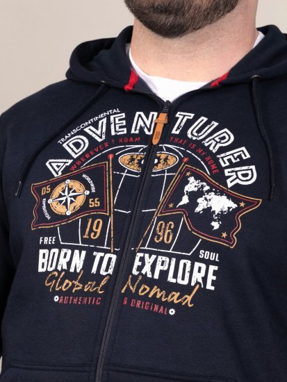 D555 Hector Adventurer Printed Zip Through Hoody Tamnoplava - Puloveri & dukserice - Muške Puloveri & dukserice veliki brojevi