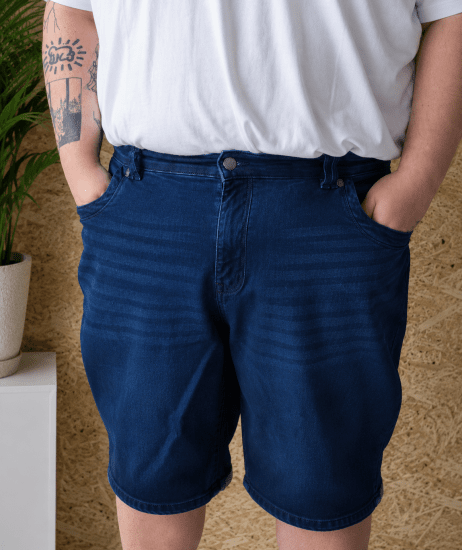 Kam Jeans Pepe Knitted Denim Shorts Random Mid Wash Blue - Kratke hlače - Muške Kratke Hlače Veliki Brojevi 