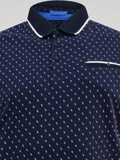 D555 Reid AOP Polo With Jacquard Collar, Pocket And Cuffs Tamnoplava - Polo majice - Muške Polo Majice Veliki Brojevi