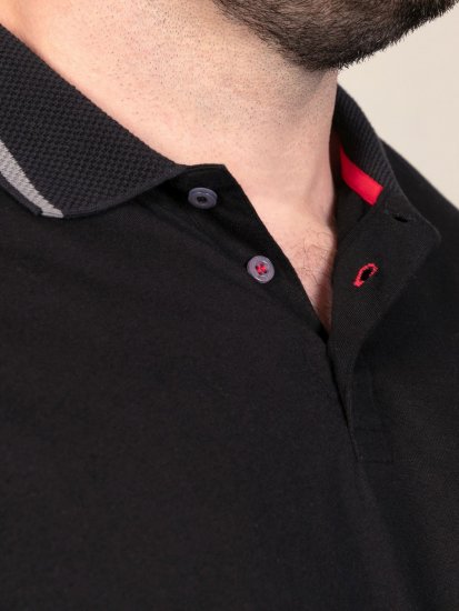 D555 Potts Jersey Polo With Jacquard Collar & Cuffs Crna - Polo majice - Muške Polo Majice Veliki Brojevi