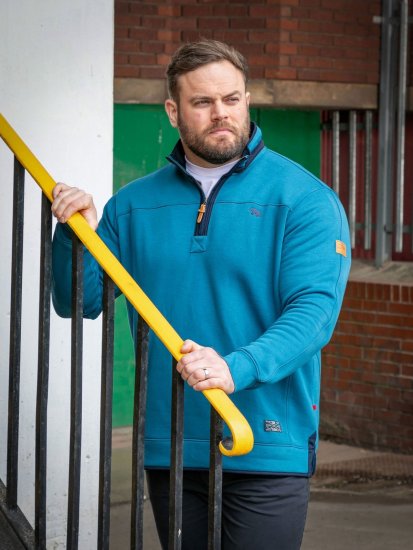 D555 Conway 1 1/4 Zip Neck Fleece Sweatshirt With Bear Logo Teal - Puloveri & dukserice - Muške Puloveri & dukserice veliki brojevi