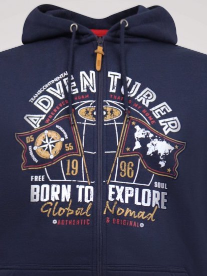 D555 Hector Adventurer Printed Zip Through Hoody Tamnoplava - Puloveri & dukserice - Muške Puloveri & dukserice veliki brojevi